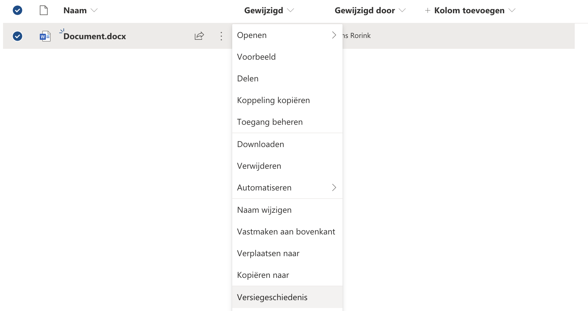 Sharepoint versiegeschiedenis